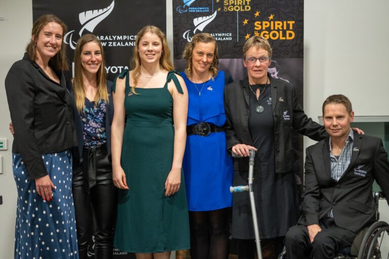 The six Paralympians smiling at camera at the WaipÄ ceremony