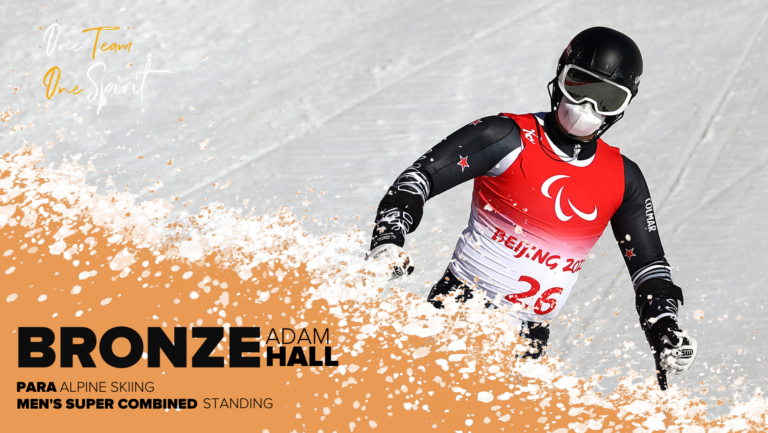 "Bronze. Adam Hall. Para alpine skiing. Super Combined. Standing"