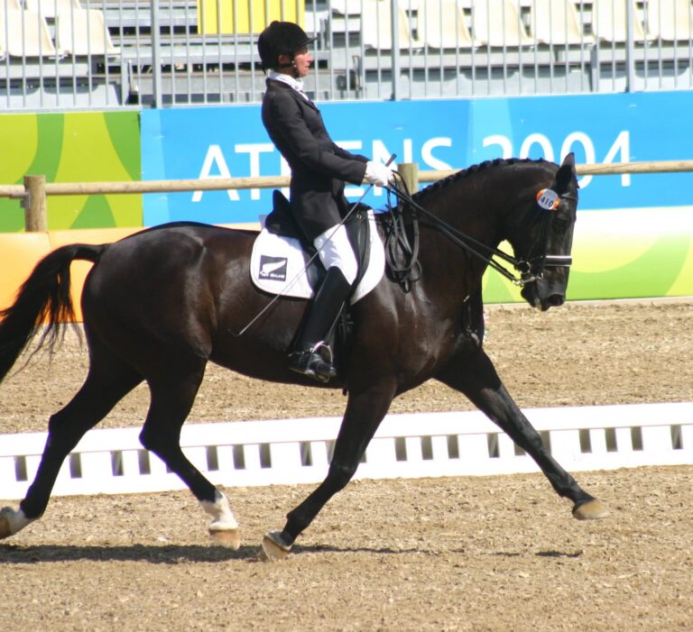 Jayne Craiker on her horse at the Athens Games 2004