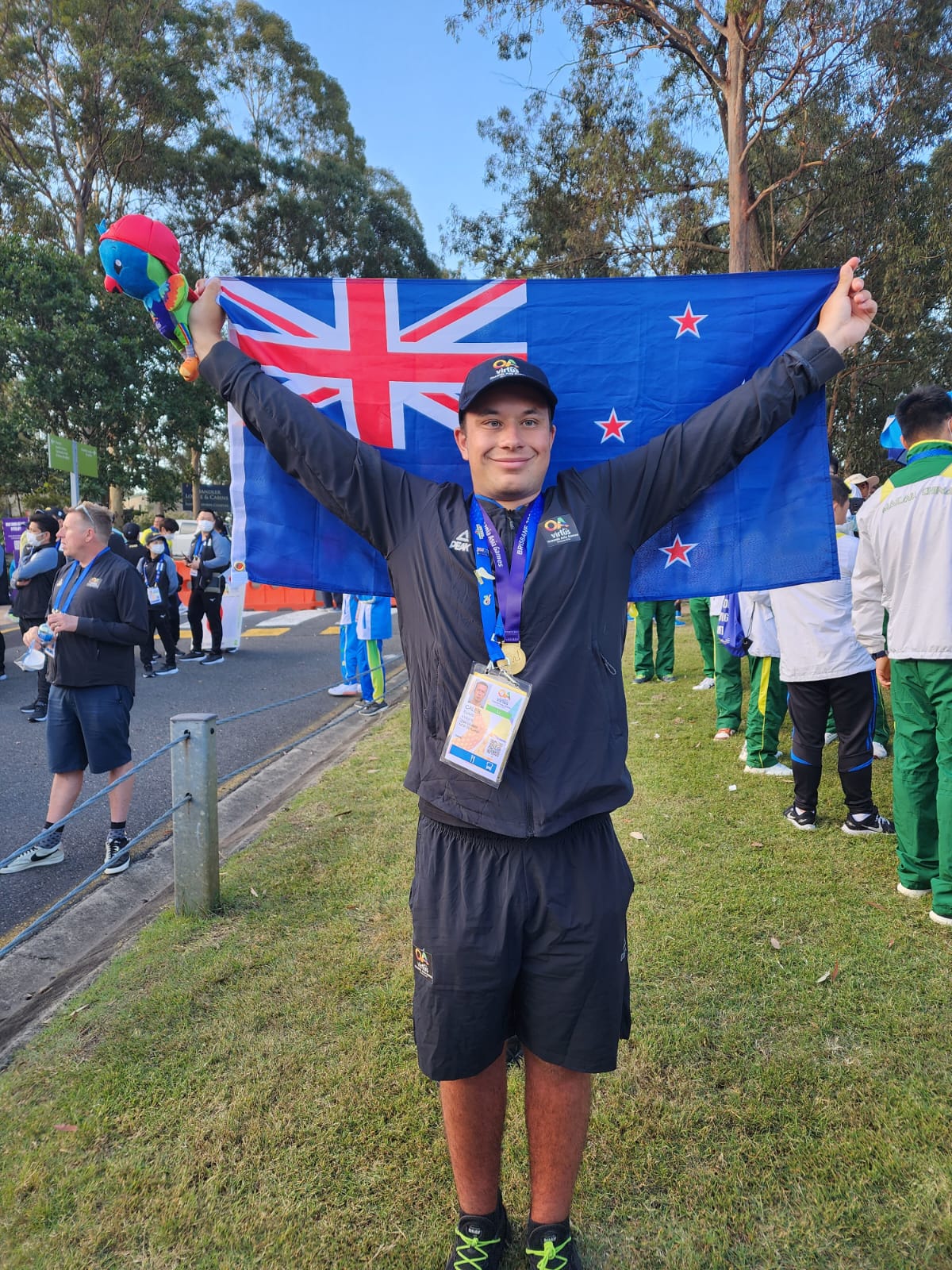 Caleb Evans with NZ flag