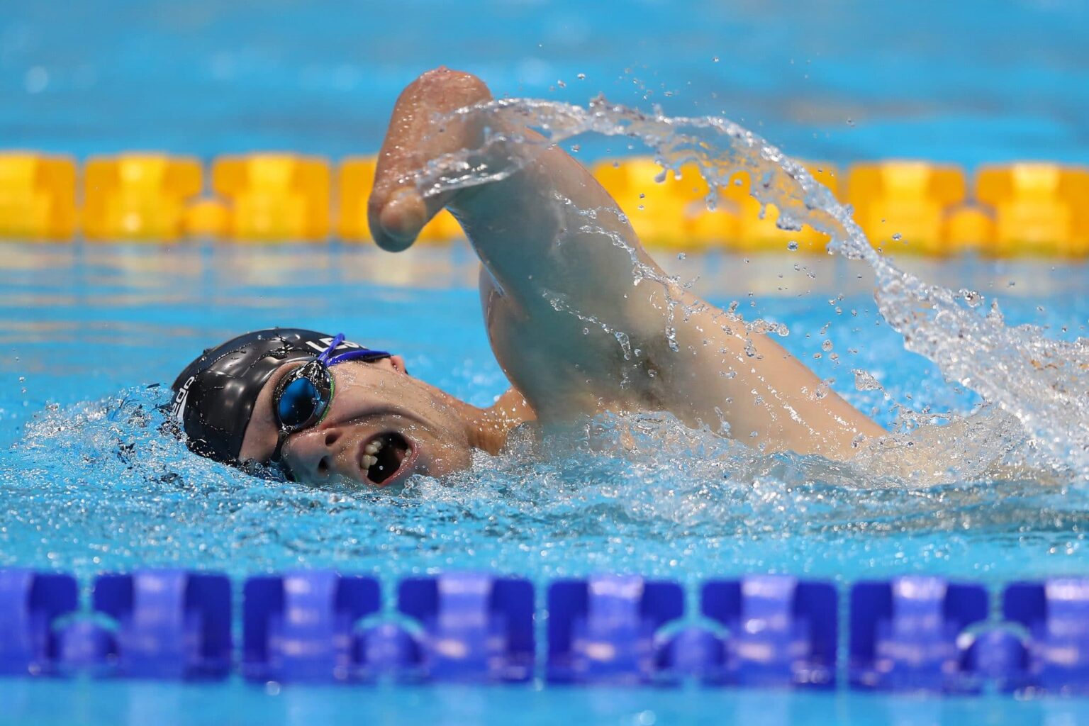 Cameron Leslie of New Zealand competes in the Men's 200m freestyle S4 heats during Day Six of the London 2019 World Para-swimming Allianz Championships at the London Aquatics Centre