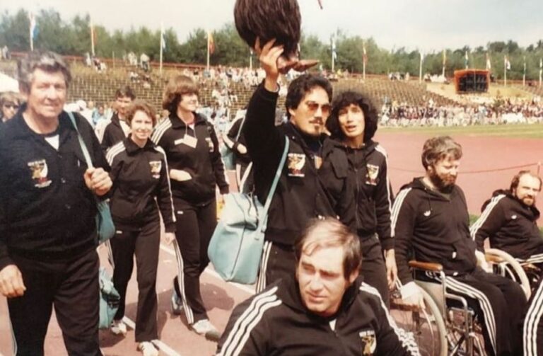 Paralympians coming onto field Arnhem 1980 Paralympic Games