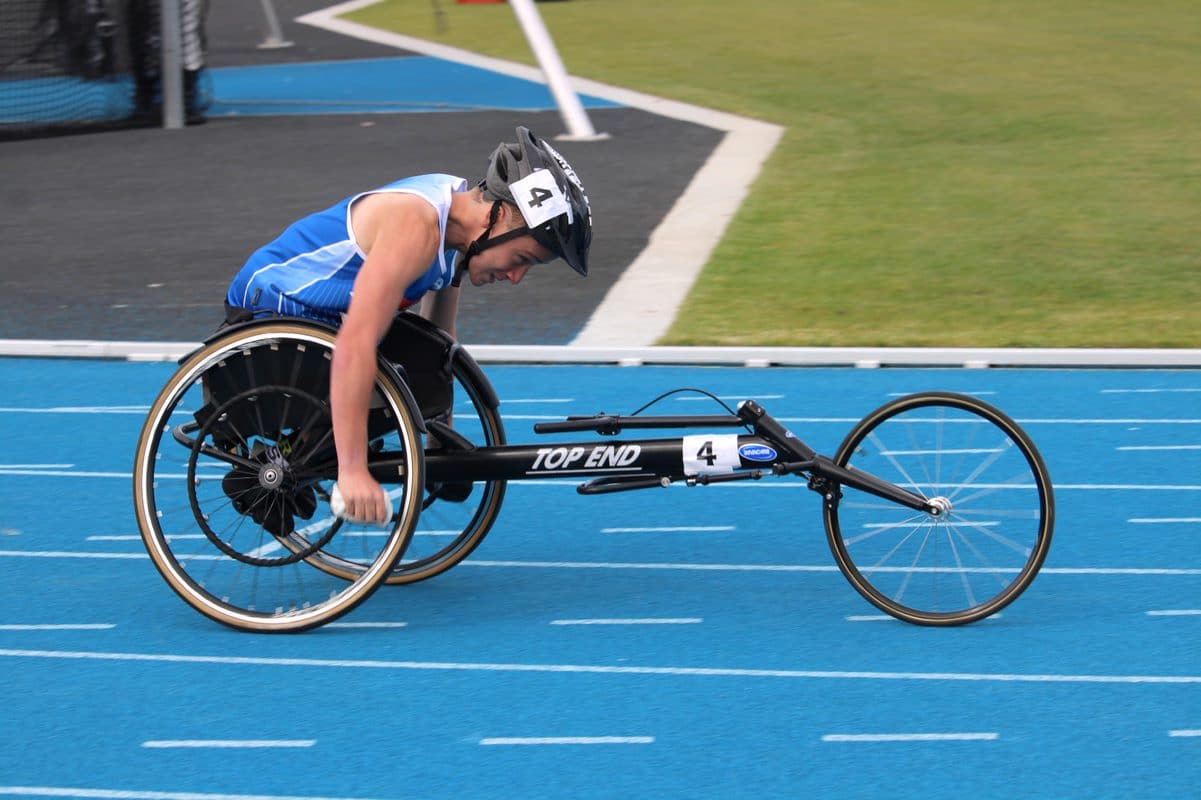 Jaden Movold in his racing wheelchair