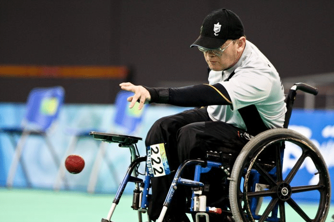 Morice Toon, New Zealand Paralympian playing Boccia game