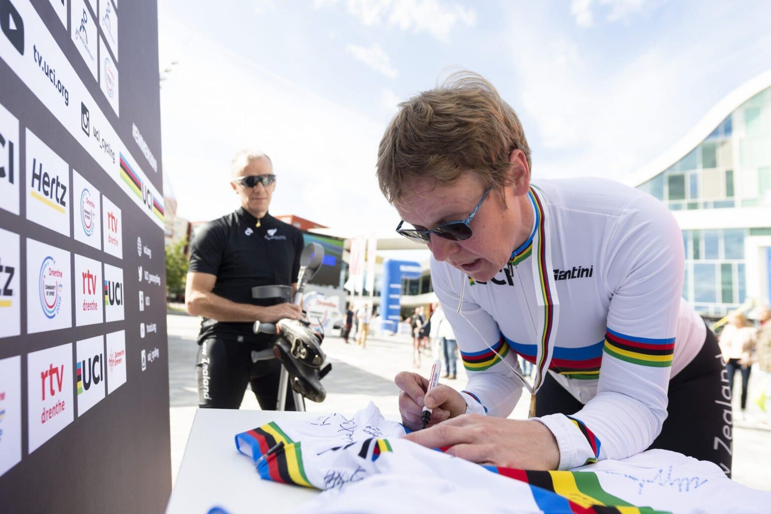 UCI Para Cycling Road World Championships 2019 - Emmen, Netherlands - New Zealand's Eltje Malzbender signs the Rainbow Jersey