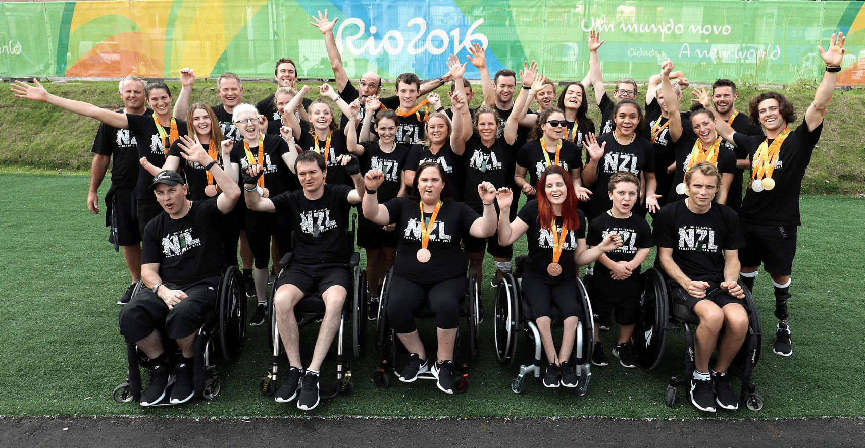 New Zealand Paralympic Team celebrating the medals after the Rio 2016 Paralympic Games