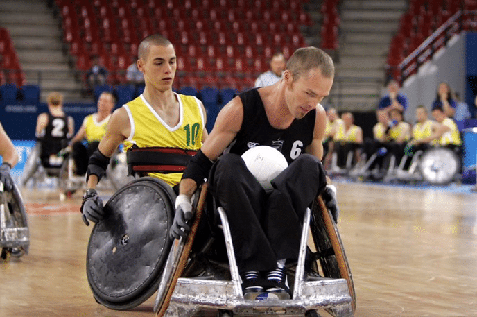 Geremy Tinker, New Zealand Paralympian in Wheelchair rugby game