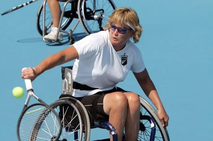 Tiffiney Perry, New Zealand Paralympian, competes in Wheelchair tennis.