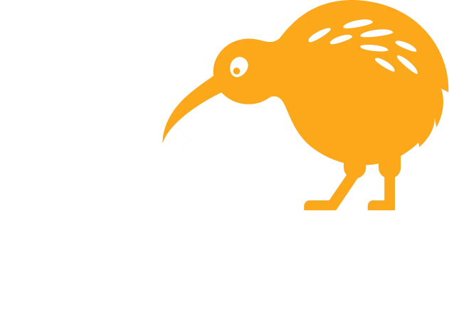 Kiwi Crew logo white text and gold