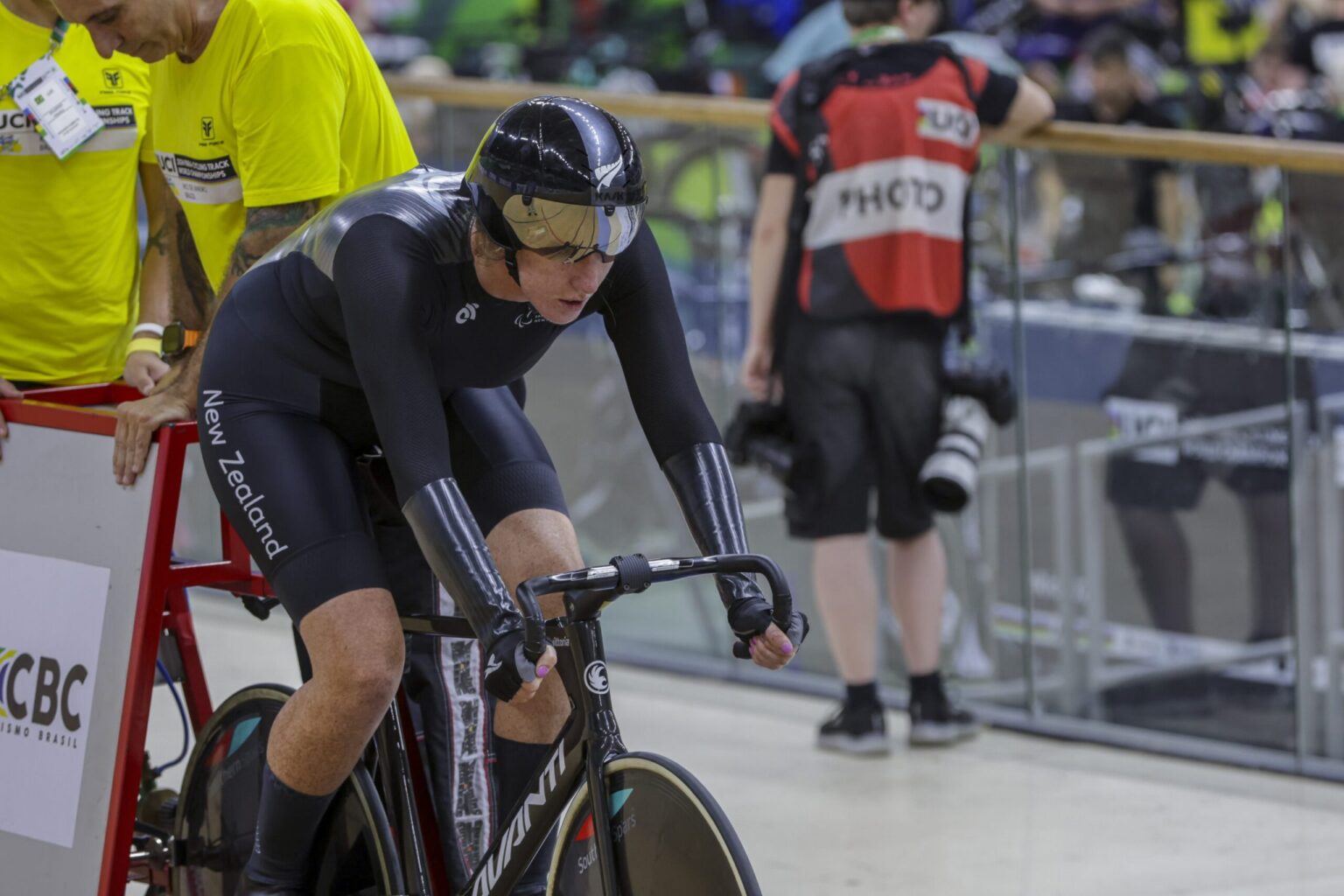 Anna looks intense as she starts her race on the track