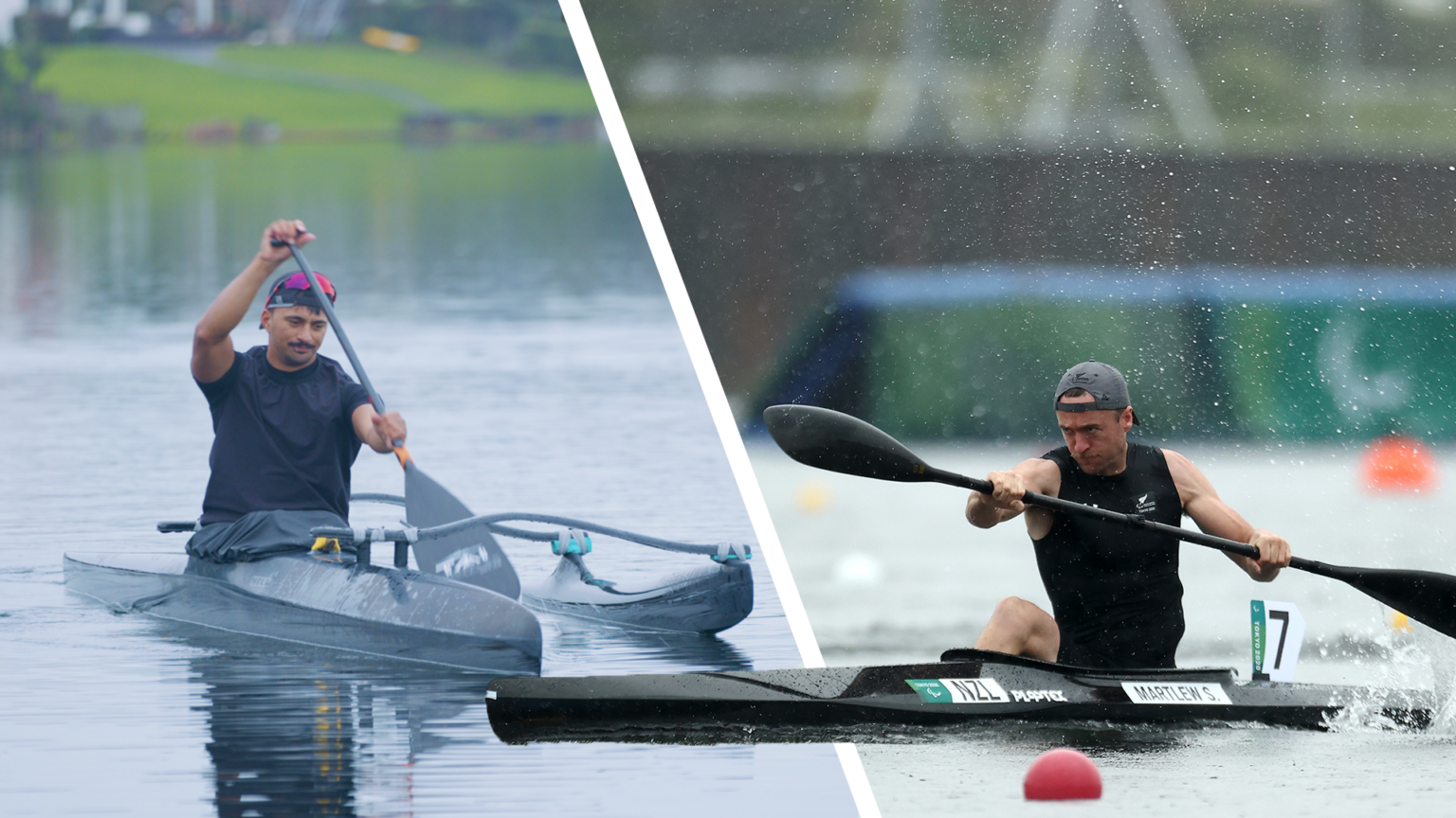 Peter Cowan (left) paddles his canoe. Scott Martlew (Right) paddles his canoe.