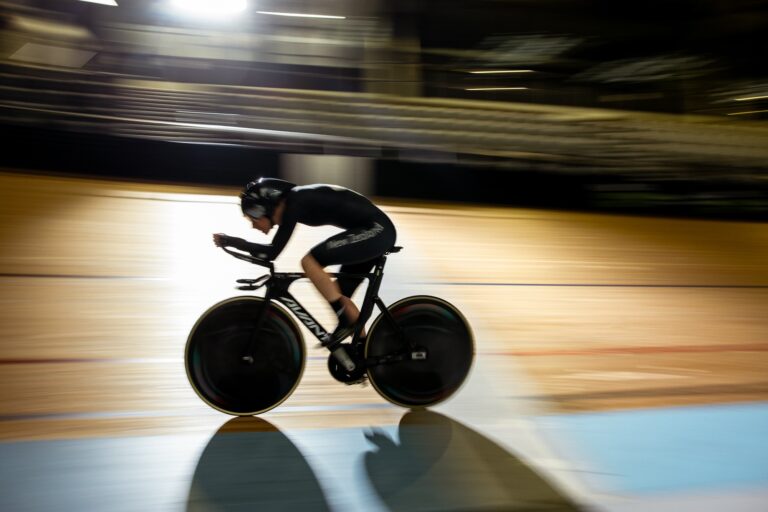Paralympian #222 Nicole Murray cycles on the velodrome