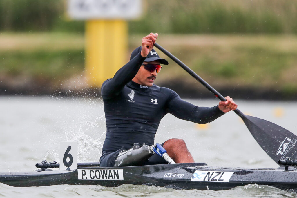 Peter Cowan rows at the ICF Para Canoe World Championships in Szeged, Hungary.