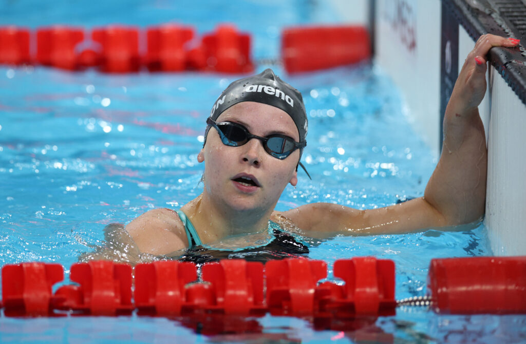 Lili-Fox Mason in her swimming lane at the end of the Women's 400m Freestyle S10 heats.