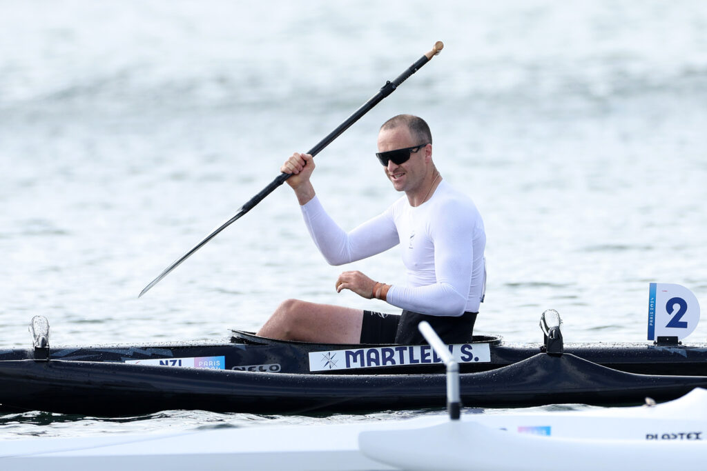 Scott Martlew pre-race sat in the va'a race in the Men's 200m VL3 at the Paris Paralympic Games. 