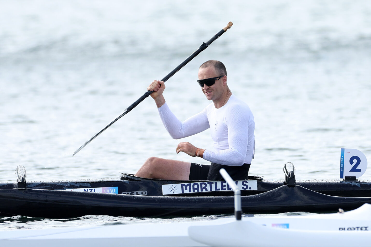Scott Martlew sits in a canoe at the Paris 2024 Paralympic Games.