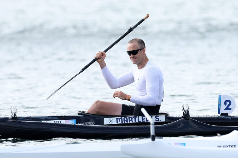 Scott Martlew sits in a canoe at the Paris 2024 Paralympic Games.