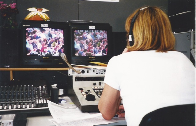 A photo of the editing suite of the TVNZ highlight coverage for the Sydney 2000 Paralympic Games.