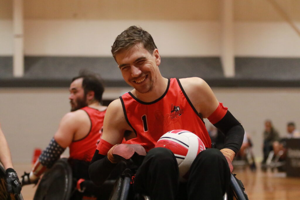 Mitch Simpson plays in a game of Wheelchair rugby.