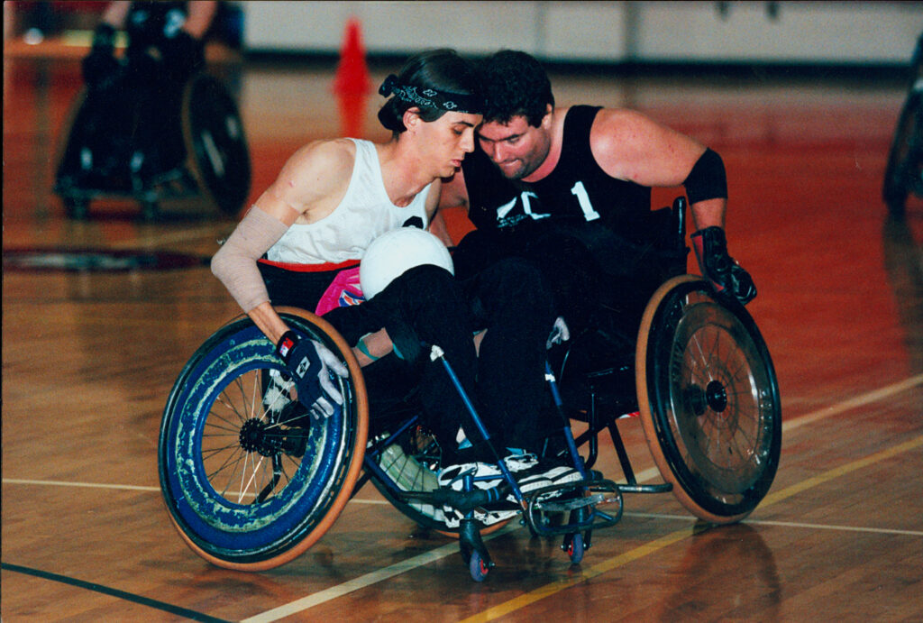 Grant engaged in a game of Wheelchair rugby at Atlanta 1996.