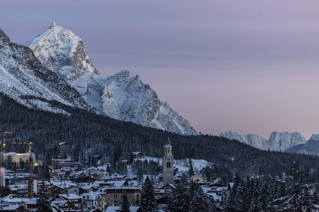 A photo of the Cortina landscape at sunset during the Milano Cortina 2026 Paralympic Winter Games.