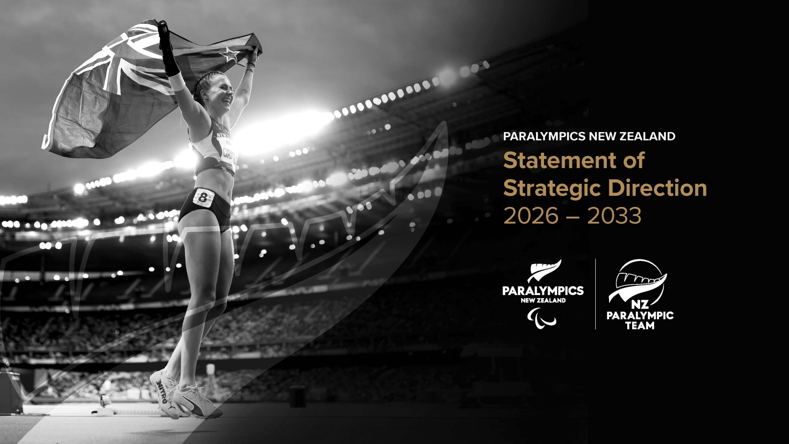 The cover of a corporate report titled "Paralympics New Zealand Statement of Strategic Direction 2026-2033"