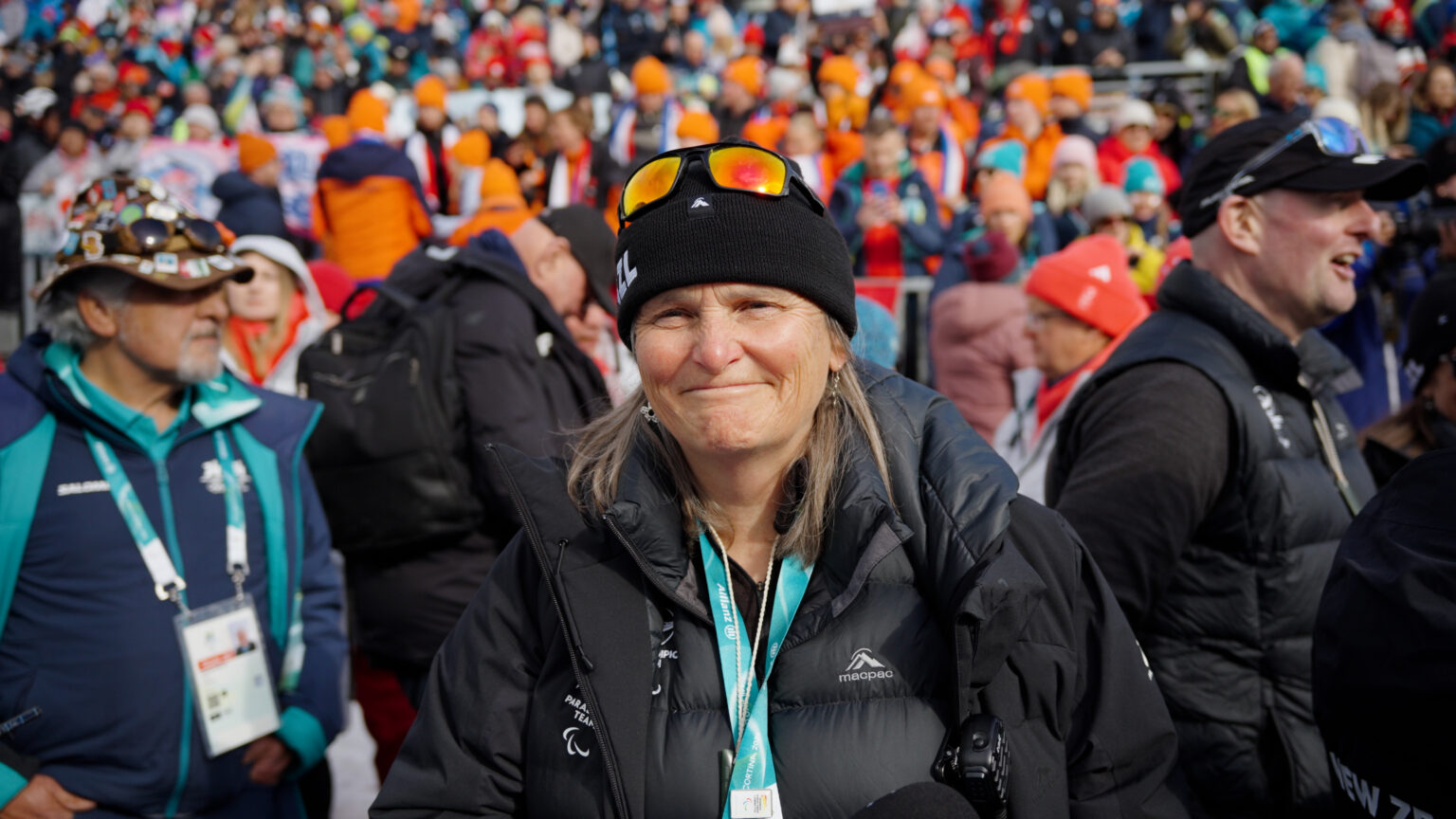 Jane Stevens stands in the grandstand at Milano Cortina 2026.