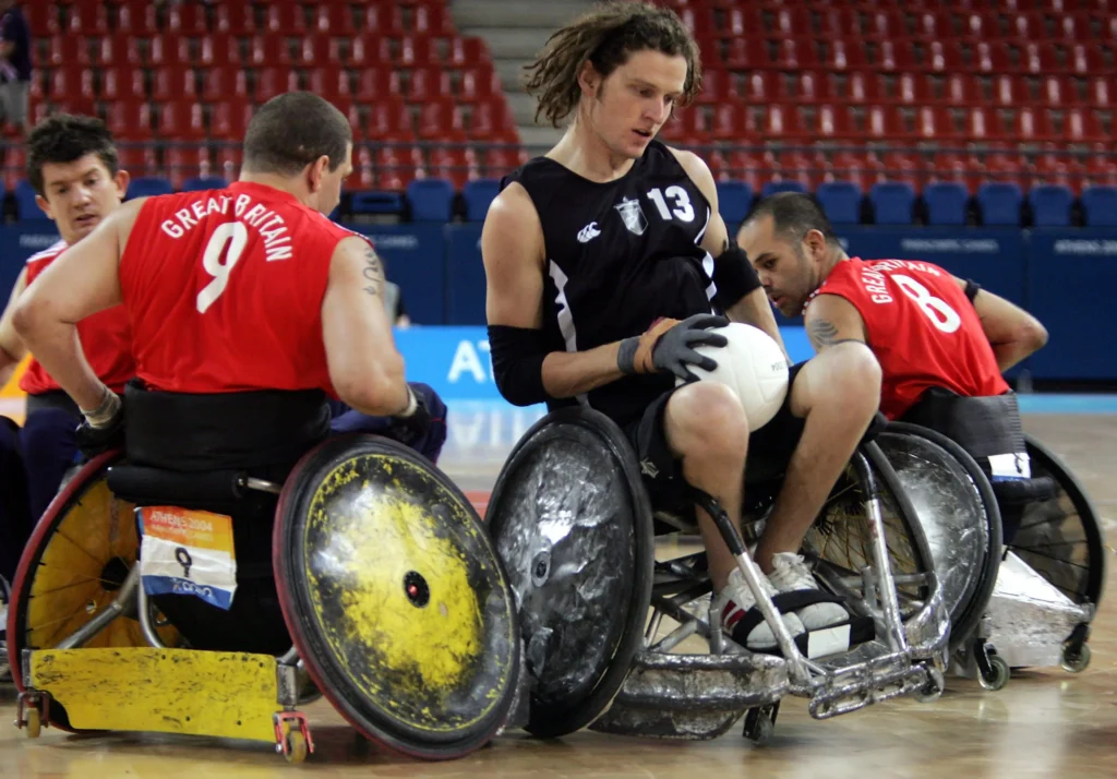 Dan Buckingham competes in Wheelchair Rugby at the Athens 2004 Paralympic Games. 
