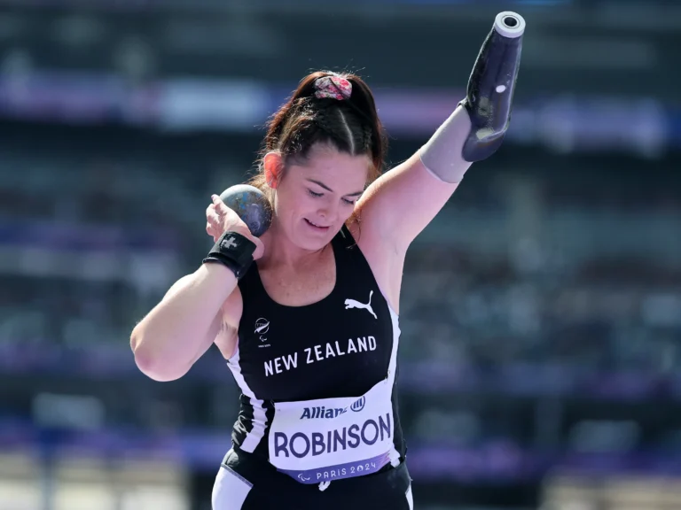 Holly Robinson prepares to throw a shot put at the Paris 2024 Paralympic Games.
