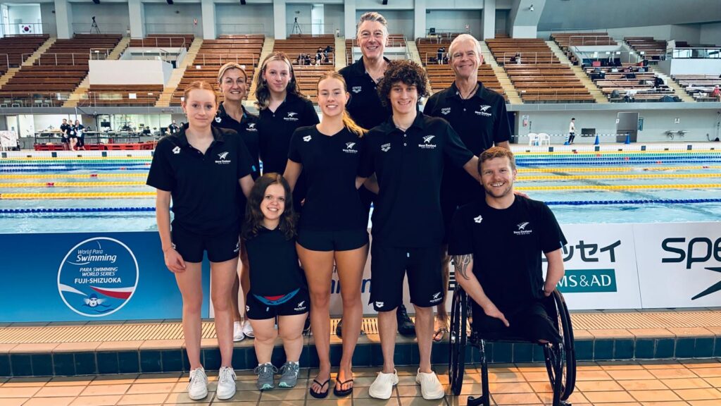 NZ Para Swimming Team stand for a photo at the World Series in Japan.