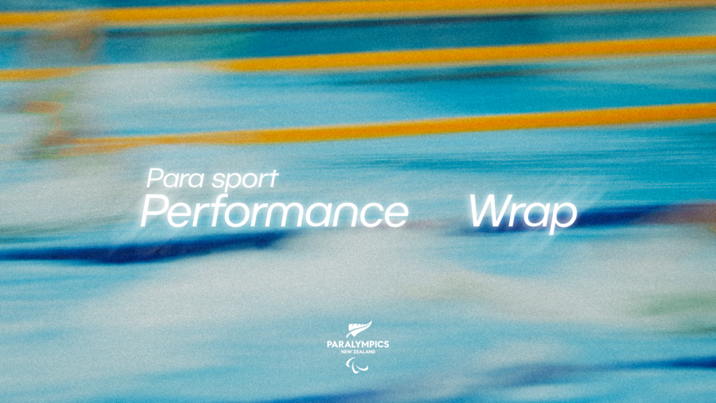 A blurred image of a swimming pool with text reading "Para sport Performance Wrap."