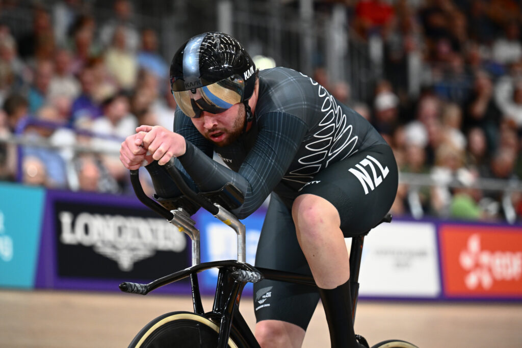 Devon Briggs the New Zealand Para cyclist in the aero position on his bike at the Glasgow 2026 Commonwealth Games.