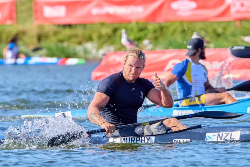 Finn Murphy gives the thumbs up while in the boat at the ICF Canoe Sprint and Paracanoe World Championships.