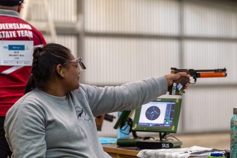 Paralympian #236 Neelam O'Neill shoots a pistol