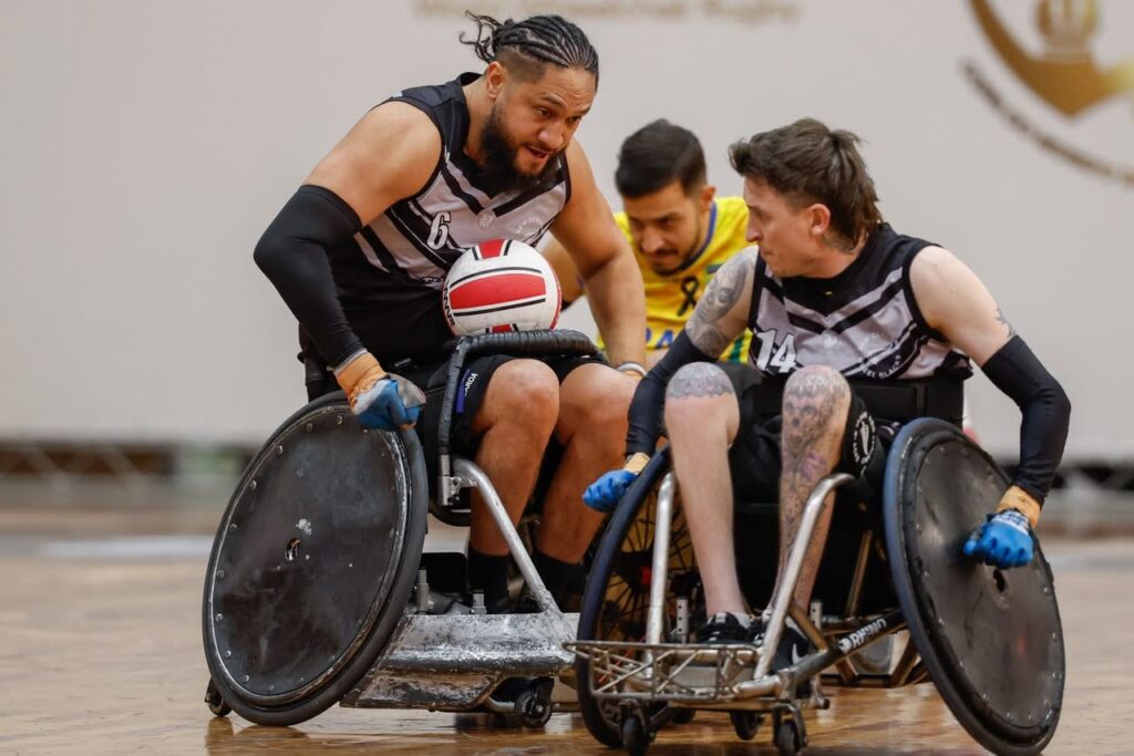 Hayden Barton-Cootes carries the ball for the Wheel Blacks at the 2026 World Wheelchair Rugby Championships.